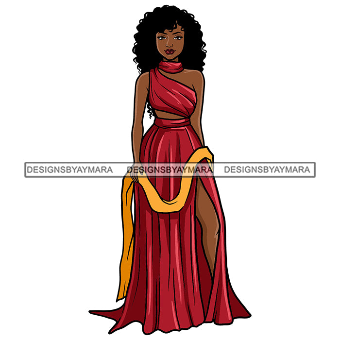 Classy Melanin Woman Long Red Dress Afro hair Nubian Black Girl Magic SVG  JPG PNG Vector Clipart Cricut Silhouette Cut Cutting