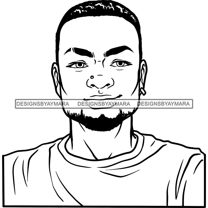 Afro Young Man Portrait Goatee Beard Nose Ring Hoop Earring Style Illu ...