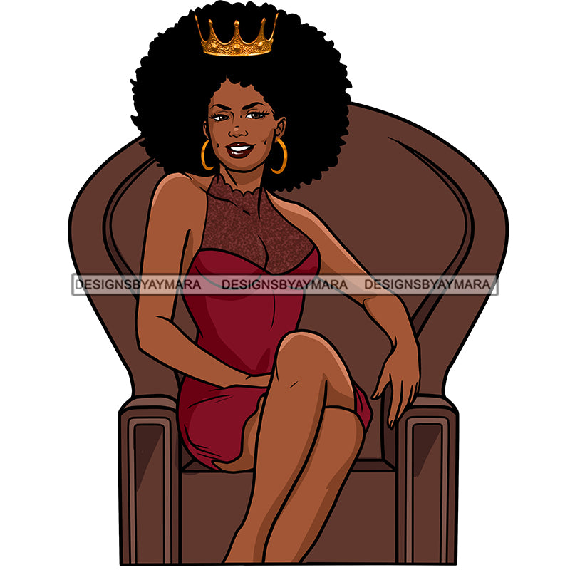 Black Queen Afro Burgundy Dress Wearing Crown Sitting Brown Throne Cha –  DesignsByAymara