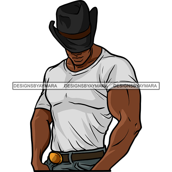 Attractive Cowboy Black Man Bearded Beard Barber Cowboy hat Strong Fas ...
