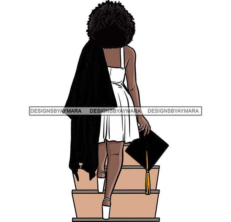 Afro Woman Walking Stairs African American Graduation Woman Backside D DesignsByAymara Afro Woman Walking Stairs African American Graduation Woman Backside D DesignsByAymara