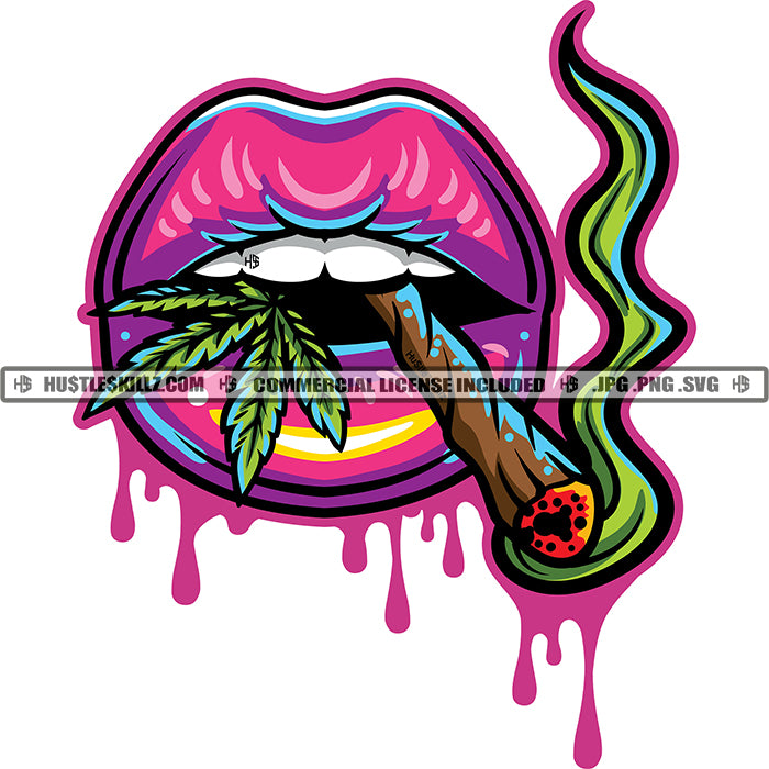 Smoking Blunt Herbs Lips Colorful Dripping Vector Lips With Marijuana –  DesignsByAymara, image size:700x700