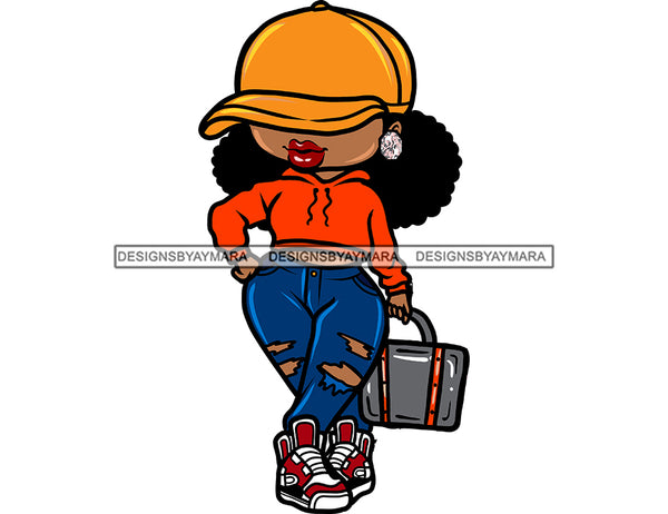 Hustler Melanin Latina Woman Holding Big Stack Of Money Grind Grinding Hustling Hustler Money Cash Bank Dollar Currency Hard Work Logo Design Element SVG JPG PNG Vector Clipart Cricut Silhouette Cut Cutting