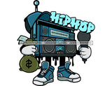Hustler Boombox Old School Radio Cartoon Character Holding Big Stack Of Money Grind Grinding Hustling Hustler Money Cash Bank Dollar Currency Hard Work Logo Design Element SVG JPG PNG Vector Clipart Cricut Silhouette Cut Cutting