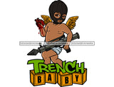 Trench Baby Gangster Baby Angel Wearing Ski Mask Street Boy Holding Bazooka Gun Mafia Ghetto Angel Hustler Hustling Tattoo Logo Design Element SVG JPG PNG Vector Clipart Cricut Silhouette Cut Cutting