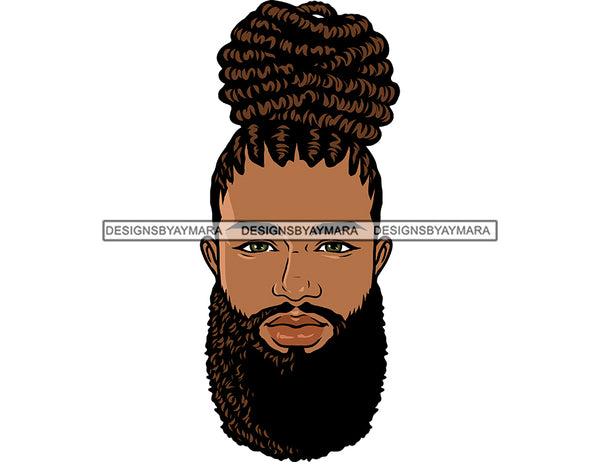 Melanin African American Man Portrait Locs Hair Bun Messy Locs Bun Hairdo Hairstyle Latino Caribbean Male Locs Dreadlocks Dread Hairstyle Sister Locs Salon Logo Design Element SVG JPG PNG Vector Clipart Cricut Silhouette Cut Cutting