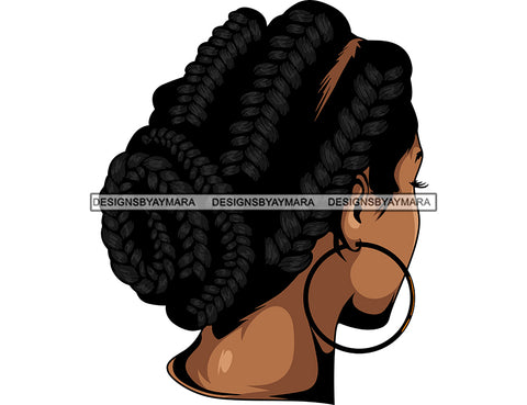 Melanin Woman Head Braids Hairstyle African American Latina Woman Salon Logo Goddess Fulani Knotless Cornrows Braided Updo Twists Box Faux Locs Crochet Braids Design Element SVG JPG PNG Vector Clipart Cricut Silhouette Cut Cutting