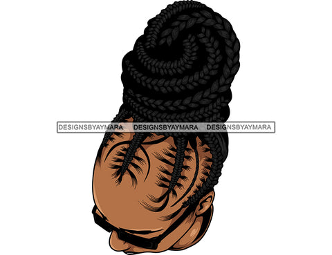 Melanin Woman Head Braids Hairstyle African American Latina Woman Salon Logo Goddess Fulani Knotless Cornrows Braided Updo Twists Box Faux Locs Crochet Braids Design Element SVG JPG PNG Vector Clipart Cricut Silhouette Cut Cutting