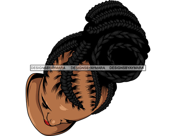 Melanin Woman Head Braids Hairstyle African American Latina Woman Salon Logo Goddess Fulani Knotless Cornrows Braided Updo Twists Box Faux Locs Crochet Braids Design Element SVG JPG PNG Vector Clipart Cricut Silhouette Cut Cutting