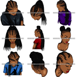 Bundle 9 Black African Melanin Woman Cornrows Braids Box Crochet French Rope braid Dutch Fishtail Infinity braid Hairstyle Hair Salon Logo Design Element SVG PNG JPG Cutting Vector Files