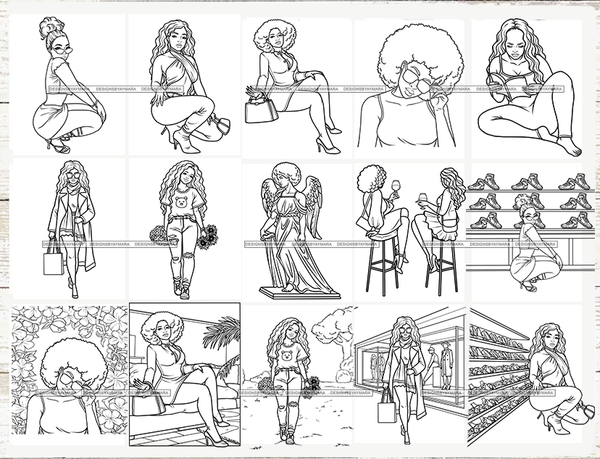18 Coloring Book Images Fashion Woman New Trending Outfit Adult Coloring Book Vector Files SVG PNG JPG Designs For Coloring Book Cut Cutting Graphic