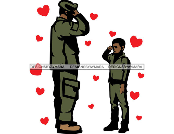 Military Dad Salute Son Happy Father's Day Celebration Dad Love Dad's Day Man Male Parental Daddy's Special Day Paternal Recognition Parenting Appreciation SVG JPG PNG Cricut Sublimation Print Cutting Designs