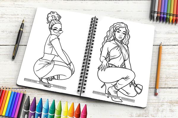 18 Coloring Book Images Fashion Woman New Trending Outfit Adult Coloring Book Vector Files SVG PNG JPG Designs For Coloring Book Cut Cutting Graphic