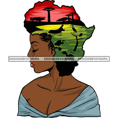 Safari Goddess Africa Continent African American Woman Savanna Animals Hair SVG Cutting Files.