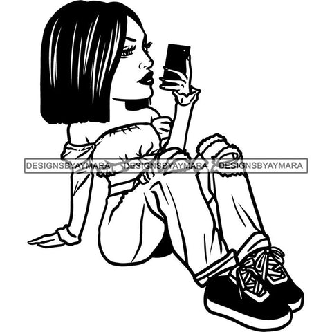 Fashion Woman Model Posing Summer Outfit Vogue Goddess Glamour Trendy Clothing Vector SVG Cutting Files