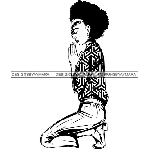 Afro Lola Woman Praying God Lord Knee Prayers Pray Believe Church .SVG PNG JPG Clipart Vector Cutting Files