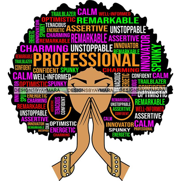 Afro Woman Praying Hair Life Quotes Strong Independent Educated Melanin SVG Cutting Files