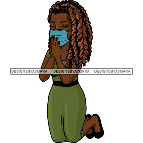 Black Woman Praying God Quotes Face Mask Begging Prayers Save Life Mujer Orando a Dios SVG Vector Clipart Cutting Files