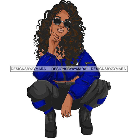 Afro Woman Fashion Girl Squatting Position SVG Cutting Files For Silhouette Cricut and More!