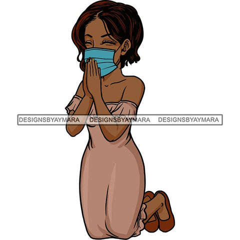 Black Woman Praying God Quotes Face Mask Begging Prayers Save Life Mujer Orando a Dios SVG Vector Clipart Cutting Files