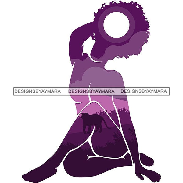 Sensual Woman Silhouette African Wildlife Proud Roots Safari Savanna Africa Continent Exotic Scenic SVG Cutting Files