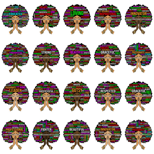 Bundle 20 Afro Woman Praying Hair Life Quotes Strong Independent Educated Melanin SVG Cutting Files