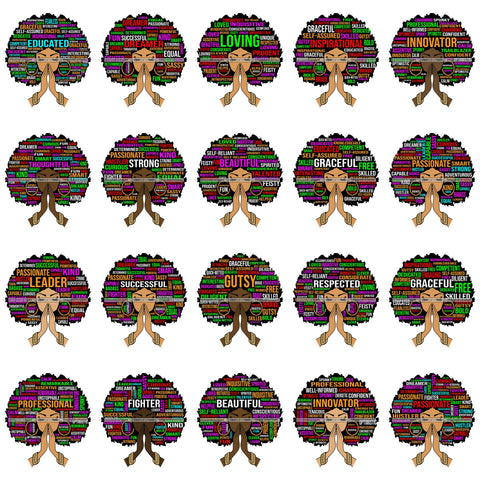 Bundle 20 Afro Woman Praying Hair Life Quotes Strong Independent Educated Melanin SVG Cutting Files