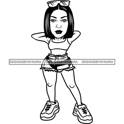 Fashion Woman Model Posing Summer Outfit Vogue Goddess Glamour Trendy Clothing Vector SVG Cutting Files