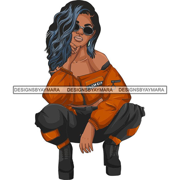 Afro Woman Fashion Girl Squatting Position SVG Cutting Files For Silhouette Cricut and More!