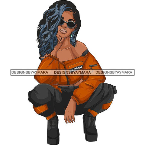 Afro Woman Fashion Girl Squatting Position SVG Cutting Files For Silhouette Cricut and More!