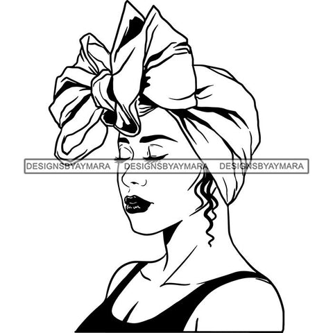 Beautiful Woman Turban Head Wrap Hairstyle SVG Files For Cutting and More!