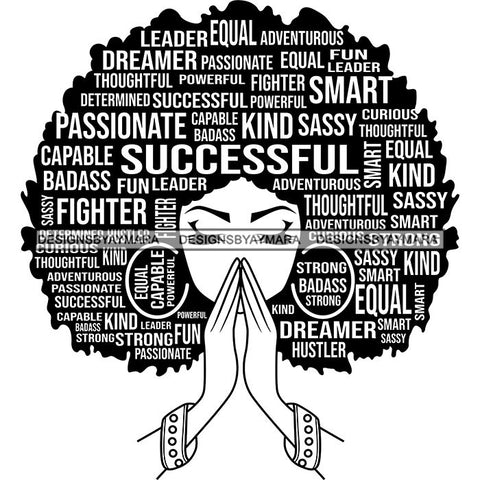 Afro Woman Praying Hair Quotes Educated Smart Queen SVG Cutting Vector Files Cricut Silhouette Best Price!