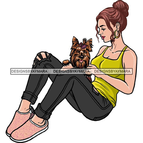 Beautiful Woman Dod Breed Yorkie Pet Animal Best Friend Mascot Goddess SVG Cutting Files