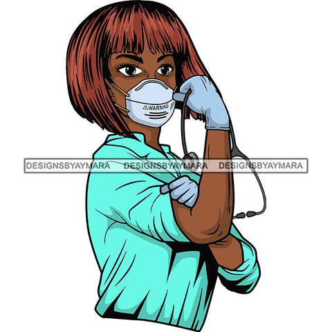 Afro Lola Nurse Doctor Save Life Hero Wearing Mask Protection Flexing Strong Medical Occupation SVG Cutting Files