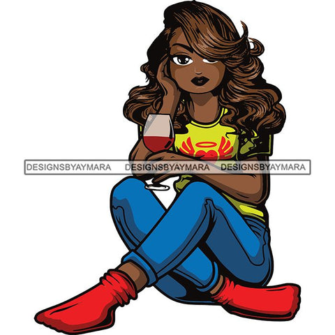 Afro Lola Drinking Wine Relaxing .SVG Cutting Files For Silhouette and Cricut and More!