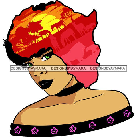 Safari Goddess Africa Continent African American Woman Savanna Animals Hair SVG Cutting Files.