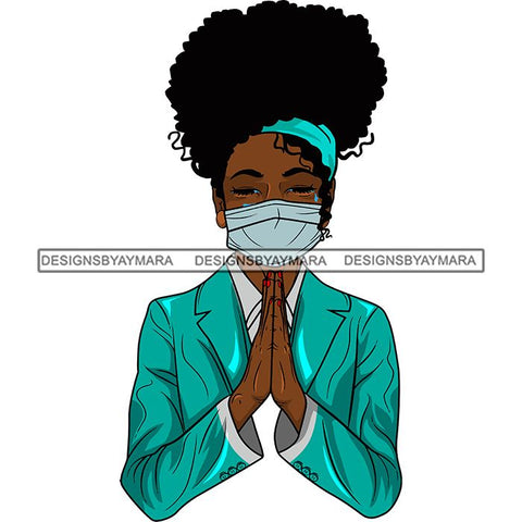 Afro Lola Praying Sad Crying Pain Face Mask Begging Prayers Virus SVG Vector Clipart Cutting Files