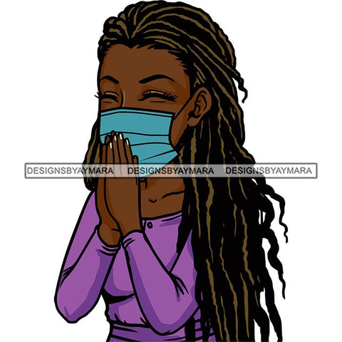 Black Woman Praying God Quotes Face Mask Begging Prayers Save Life Mujer Orando a Dios SVG Vector Clipart Cutting Files