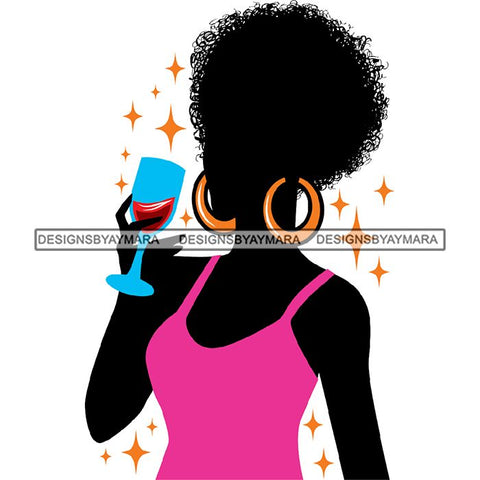 Afro Woman Silhouette Drinking Wine Relax Chilling Stress Free .SVG Cutting Files For Silhouette and Cricut and More!