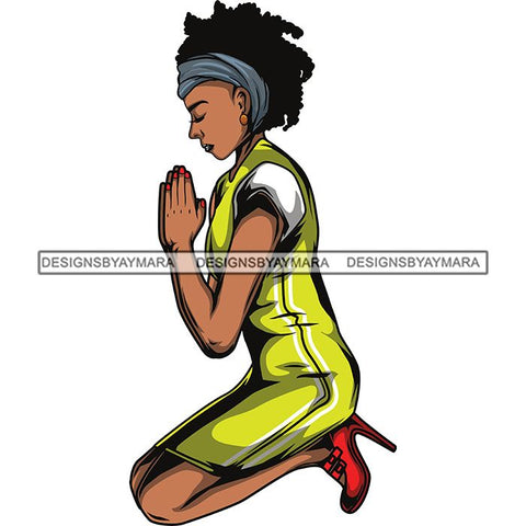 Afro Lola Praying God Lord Prayers Knee Forgiveness .SVG Clipart Cutting Files For Silhouette and Cricut and More!