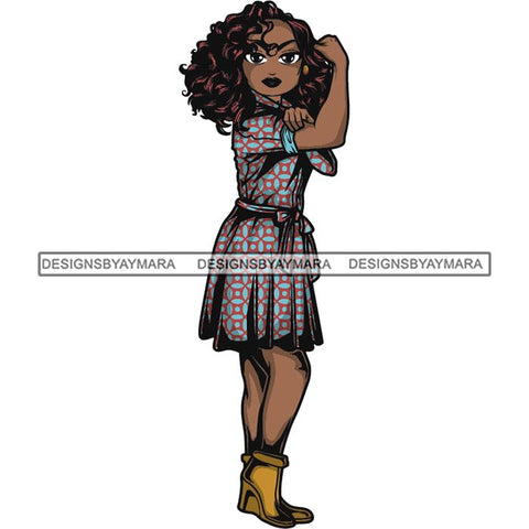 Afro Strong Lola Flexing We Can Do It Woman Power .SVG Cutting Files For Silhouette Cricut and More!
