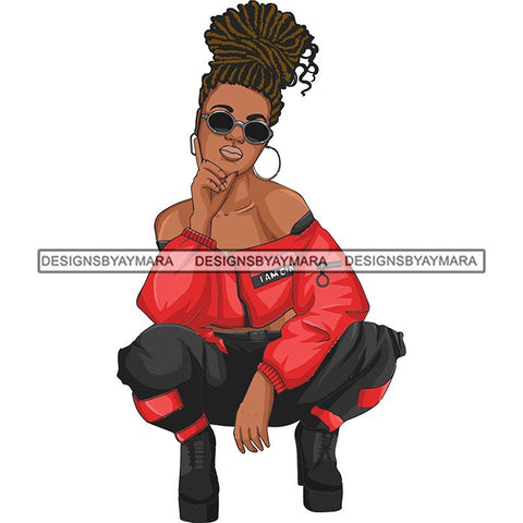 Afro Woman Fashion Girl Squatting Position SVG Cutting Files For Silhouette Cricut and More!
