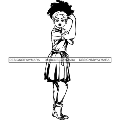 Afro Strong Lola Flexing We Can Do It Woman Power .SVG Cutting Files For Silhouette Cricut and More!