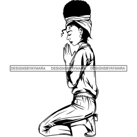 Afro Lola Woman Praying God Lord Knee Prayers Pray Believe Church .SVG PNG JPG Clipart Vector Cutting Files