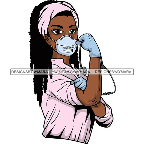 Afro Lola Nurse Doctor Save Life Hero Wearing Mask Protection Flexing Strong Medical Occupation SVG Cutting Files