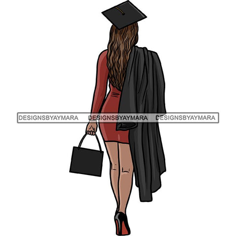 Graduation Graduate Woman Red Dress Red Bottom Heels Achievement Hard Work Diploma Success Robe Cap Certificate College SVG Cutting Files