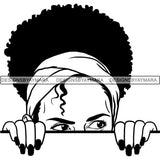 Afro Woman Peeking Peek-a-Boo I see You Melanin Pretty Half Face PNG File For Print Not For Cutting