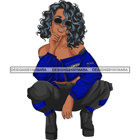 Afro Woman Fashion Girl Squatting Position SVG Cutting Files For Silhouette Cricut and More!