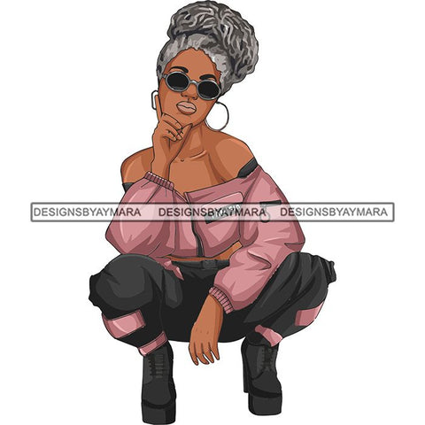 Afro Woman Fashion Girl Squatting Position SVG Cutting Files For Silhouette Cricut and More!