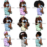 Bundle 9 Afro Lola Nurse Doctor Save Life Hero Wearing Mask Protection Flexing Strong Medical Occupation SVG Cutting Files